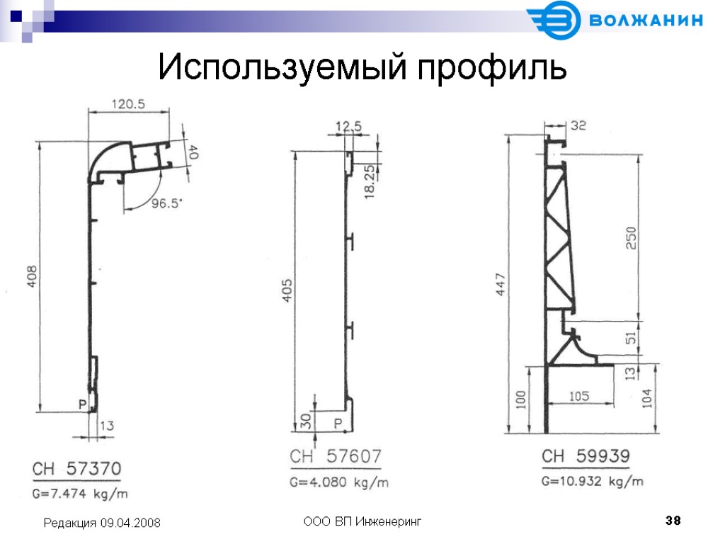 ООО ВП Инженеринг 38 Редакция 09.04.2008 Используемый профиль